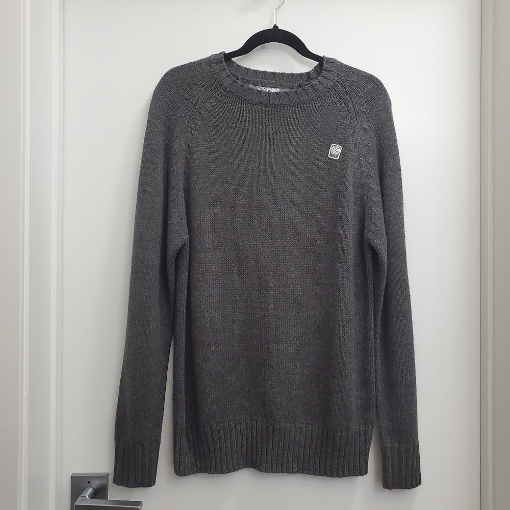 CANDY Grind Grey Cashmere-Like Utility Crew Neck Sweater Mens Size M